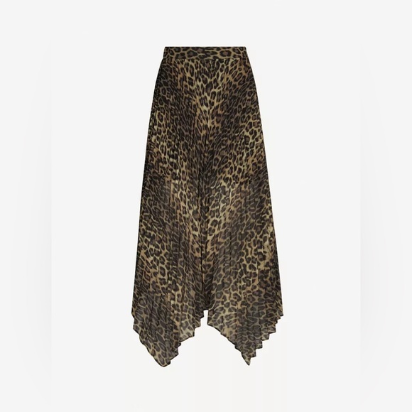 The Kooples Leopard Print Handkerchief Hem Midi Skirt - Brown/Black - Picture 2 of 5